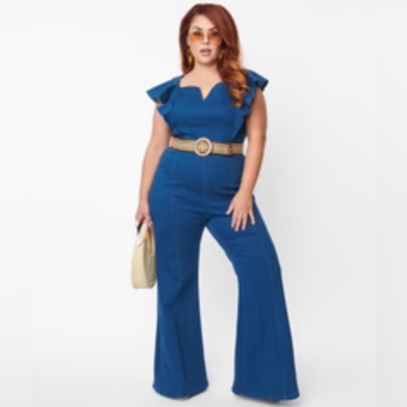 Denim flutter sleeve jumpsuit - Picture 1 of 4